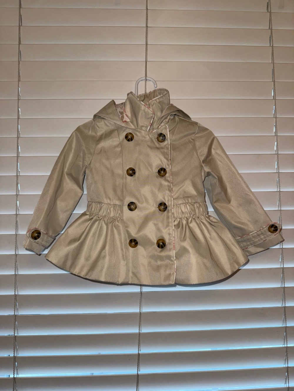Tahari Girls' Double-Breasted Peplum Hooded Coat - Beige